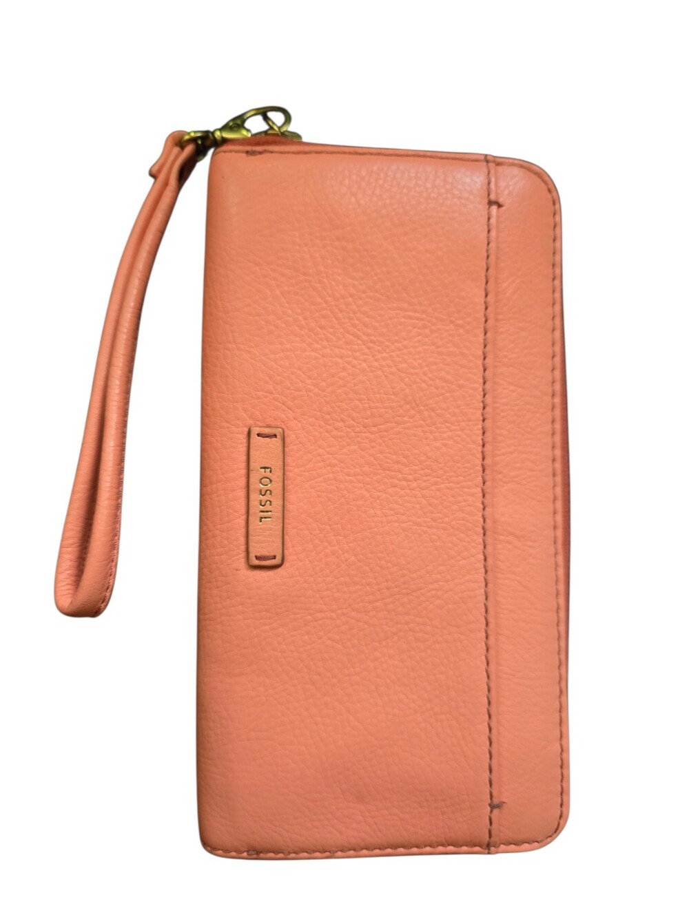 Fossil Coral Leather Wristlet Wallet, Card Slots, Zipper Compartments, Ladies
